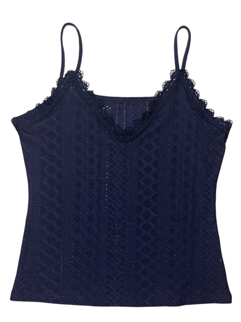 Women’s Navy Lace Trim Eyelet Camisole Tank Top